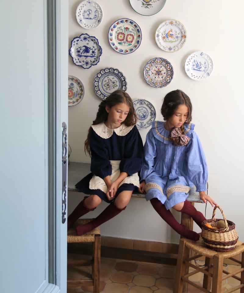 Bonjour diary チュニックワンピース ブルー 8y BONJOUR DIARY]【LAST1！！】TUNIQUE WITH REMOVABLE APRON | Navy