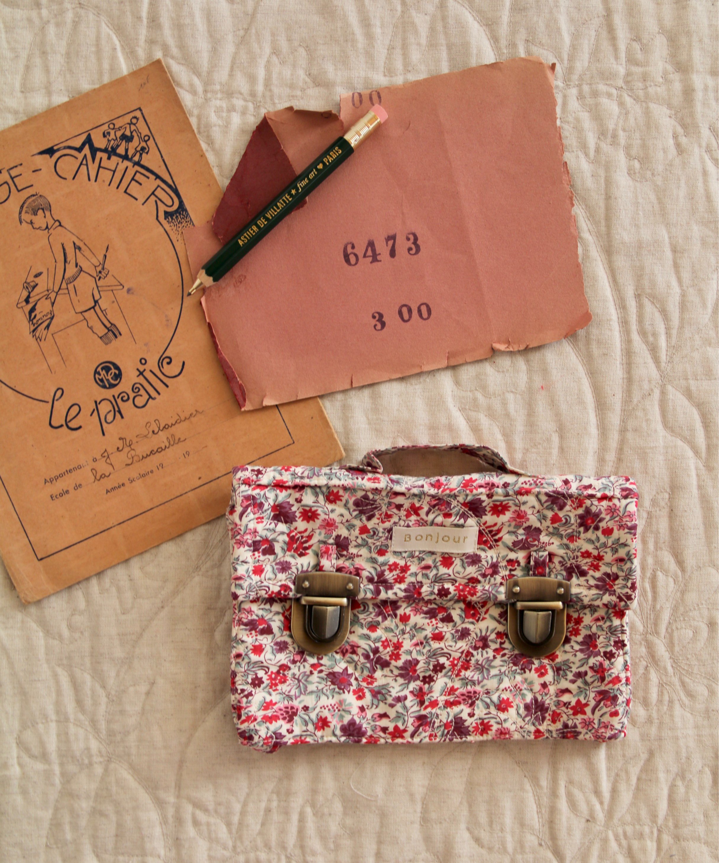 bonjour diary 小物入れ BONJOUR DIARY] QUILTED SCHOOL PENCIL CASE | F