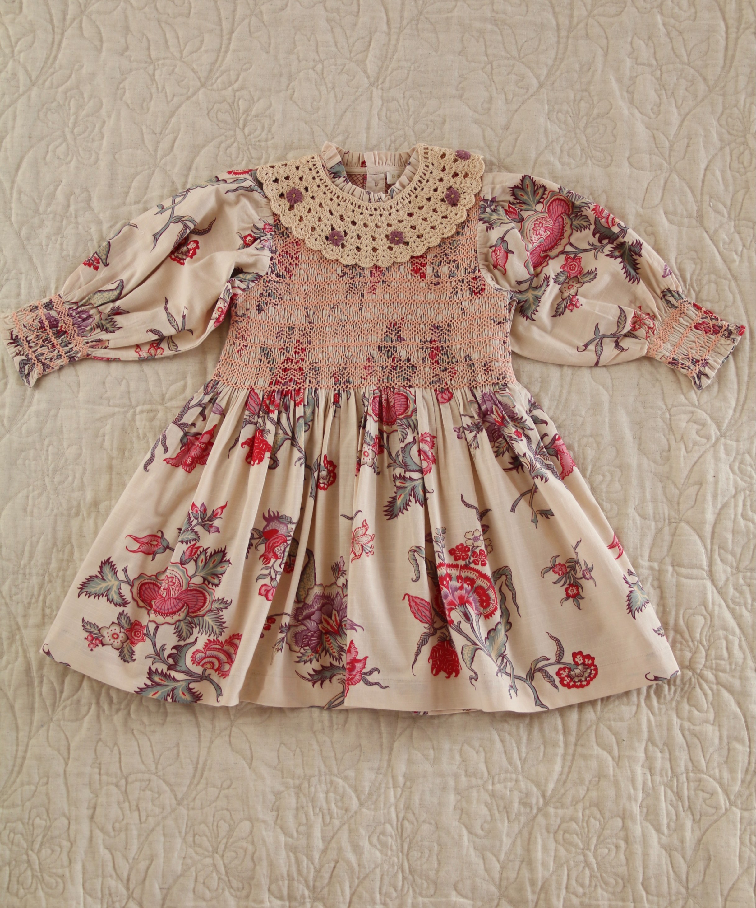 BONJOUR DIARY] HANDSMOCK DRESS WITH CROCHET