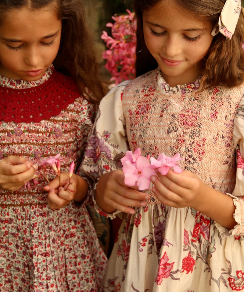 BONJOUR 2024AW KIDS HANDSMOCK DRESS 刺繍 BONJOUR DIARY] HANDSMOCK DRESS WITH CROCHET