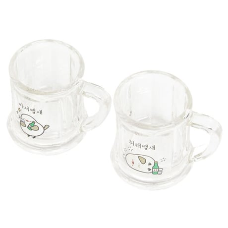ハンドル付きほろ酔いシマエナガ韓国ソジュグラス2Pセット