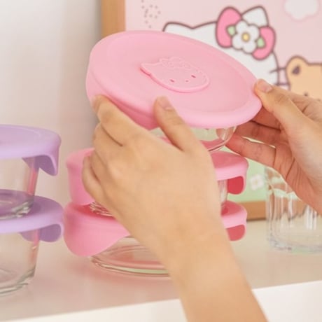 ハローキティ耐熱ガラス保存容器 355ml ピンク 3個セット