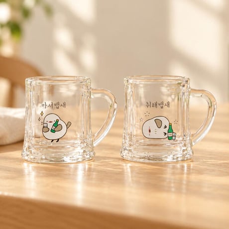 ハンドル付きほろ酔いシマエナガ韓国ソジュグラス2Pセット