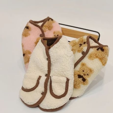 ペットとカップルリバーシブルボアベスト（保温・防寒）