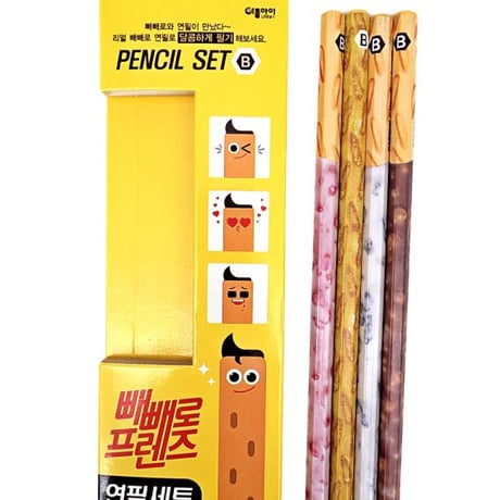韓国ぺぺロ（ポッキー型）鉛筆 4本セット(ランダム)