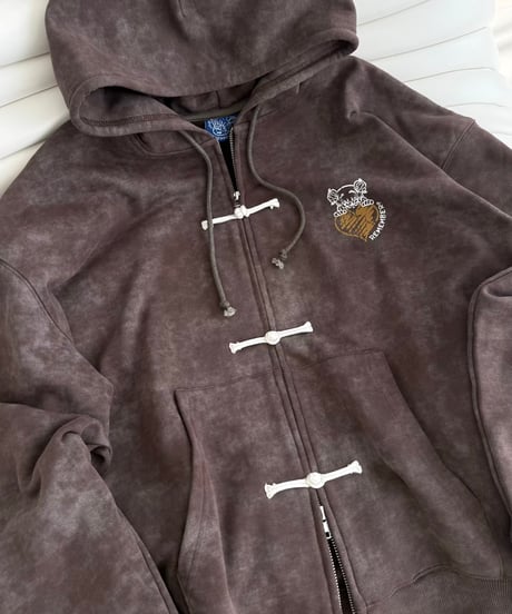 China Button Vintage Zip Hoodie