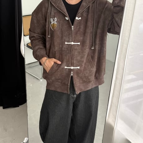 China Button Vintage Zip Hoodie