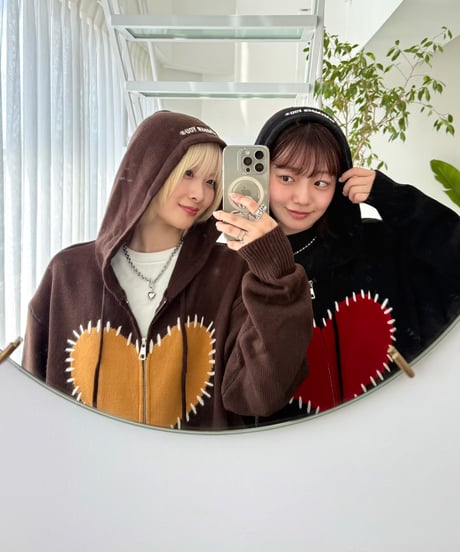 Hand-Stitch Heart Zip Hoodie