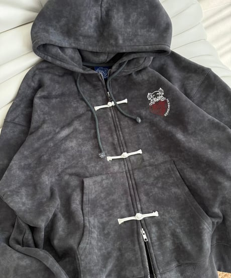 China Button Vintage Zip Hoodie