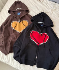 Hand-Stitch Heart Zip Hoodie