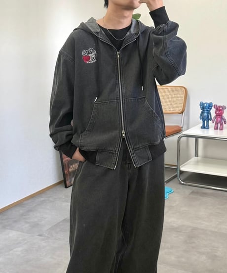 Vintage Denim Zip Hoodie