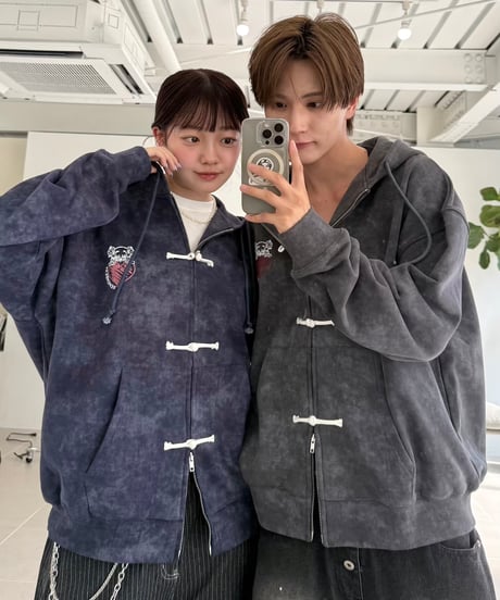 China Button Vintage Zip Hoodie