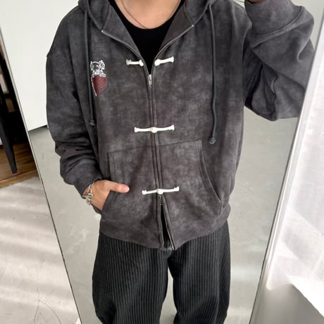 China Button Vintage Zip Hoodie