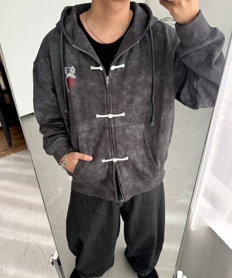 China Button Vintage Zip Hoodie