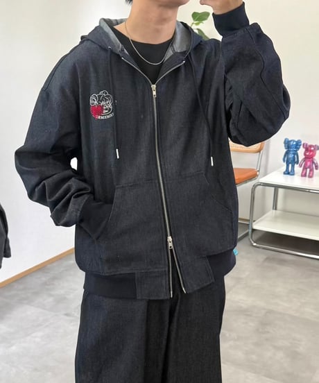 Vintage Denim Zip Hoodie