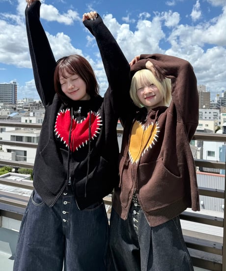 Hand-Stitch Heart Zip Hoodie
