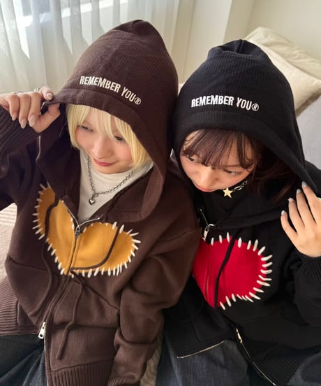 Hand-Stitch Heart Zip Hoodie