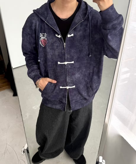 China Button Vintage Zip Hoodie