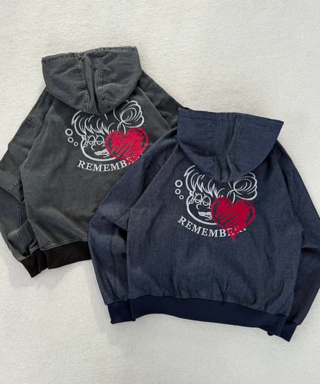 Vintage Denim Zip Hoodie