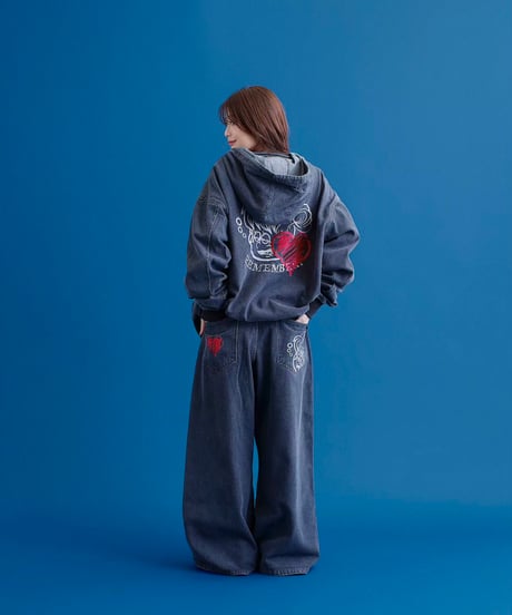 Vintage Denim Zip Hoodie