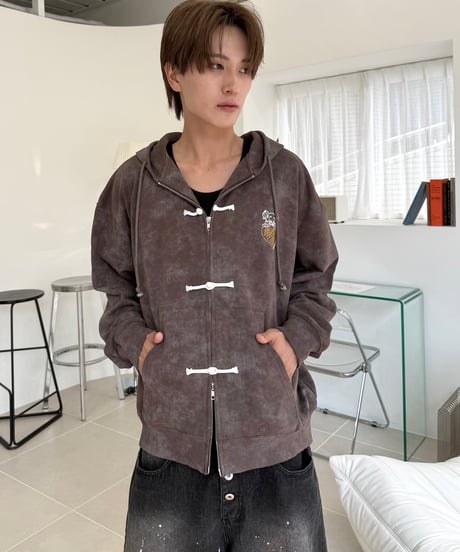 China Button Vintage Zip Hoodie