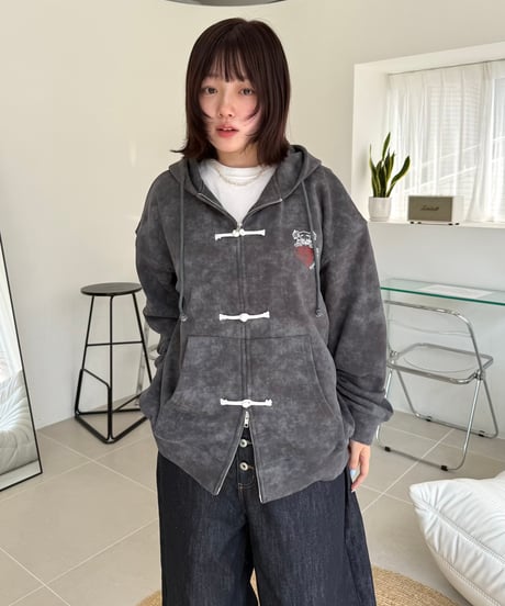 China Button Vintage Zip Hoodie