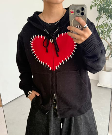 Hand-Stitch Heart Zip Hoodie