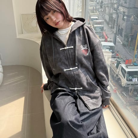 China Button Vintage Zip Hoodie