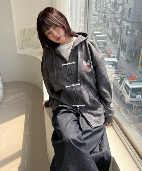 China Button Vintage Zip Hoodie