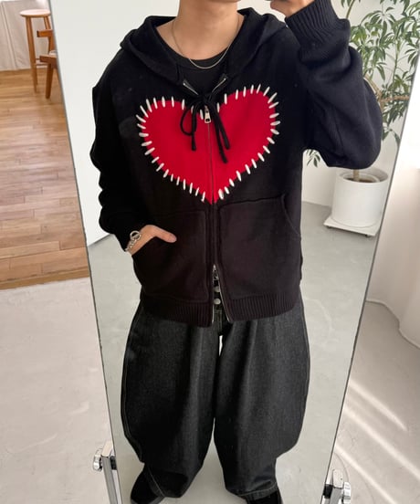 Hand-Stitch Heart Zip Hoodie