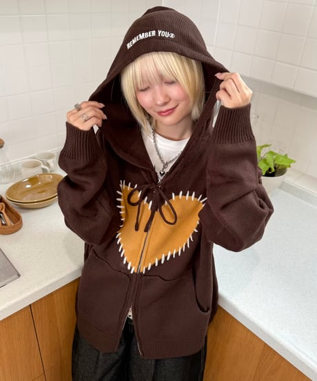Hand-Stitch Heart Zip Hoodie