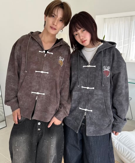 China Button Vintage Zip Hoodie