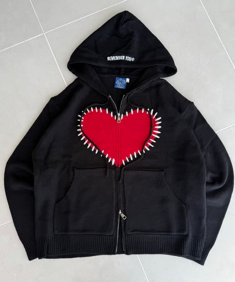 Hand-Stitch Heart Zip Hoodie