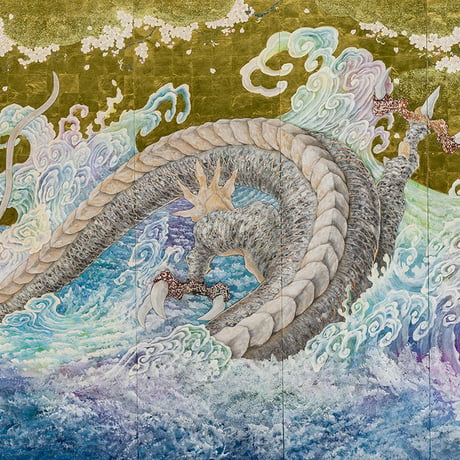 白龍神桜波図  White Dragon Sakura Waves