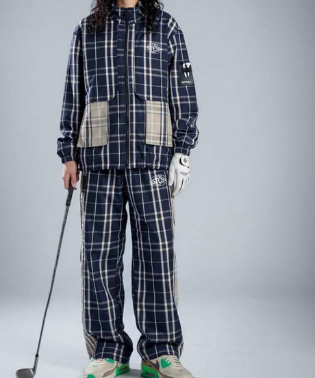 【ANTIQUAGOLF×STCH】 Check Logo Tops-navy