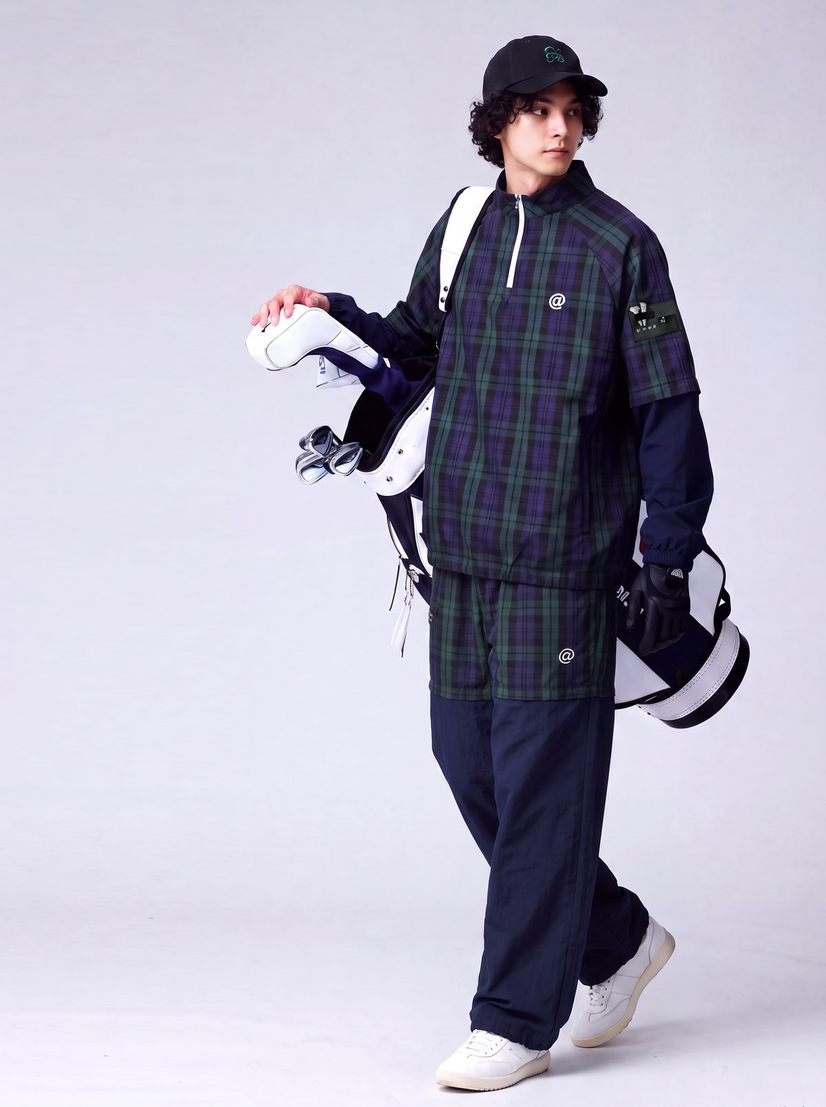 ANTIQUA GOLF×STCH】2way Check Pullover-Black Wa