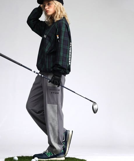 【ANTIQUA GOLF×STCH】grid pattern pants-gray