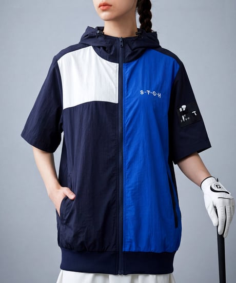 【ANTIQUA GOLF×STCH】Color block Hoodie-navy