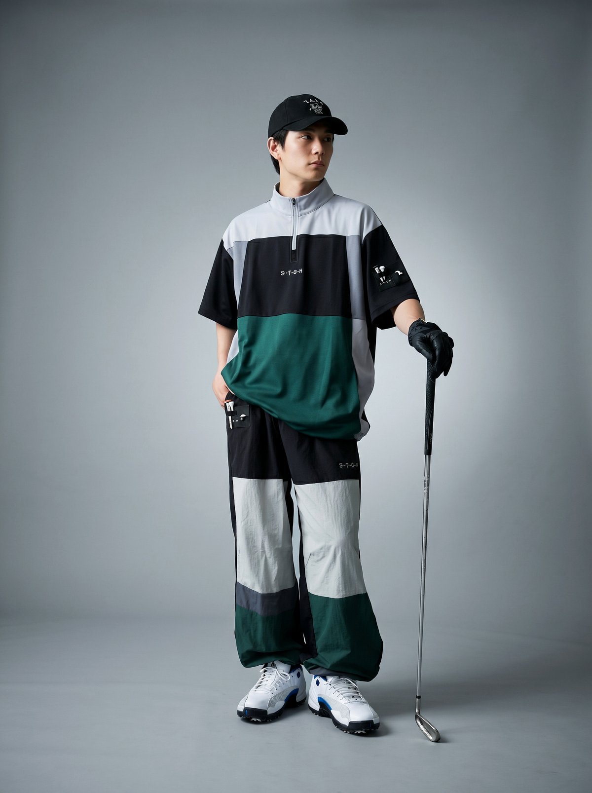 ANTIQUA GOLF×STCH】Color-block Pants-black mix