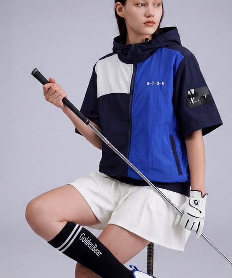 【ANTIQUA GOLF×STCH】Color block Hoodie-navy