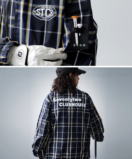 【ANTIQUAGOLF×STCH】 Check Logo Tops-navy