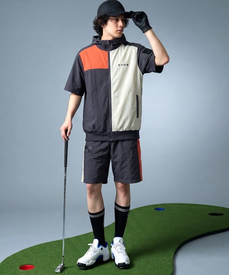 【ANTIQUA GOLF×STCH】Color block Hoodie-gray