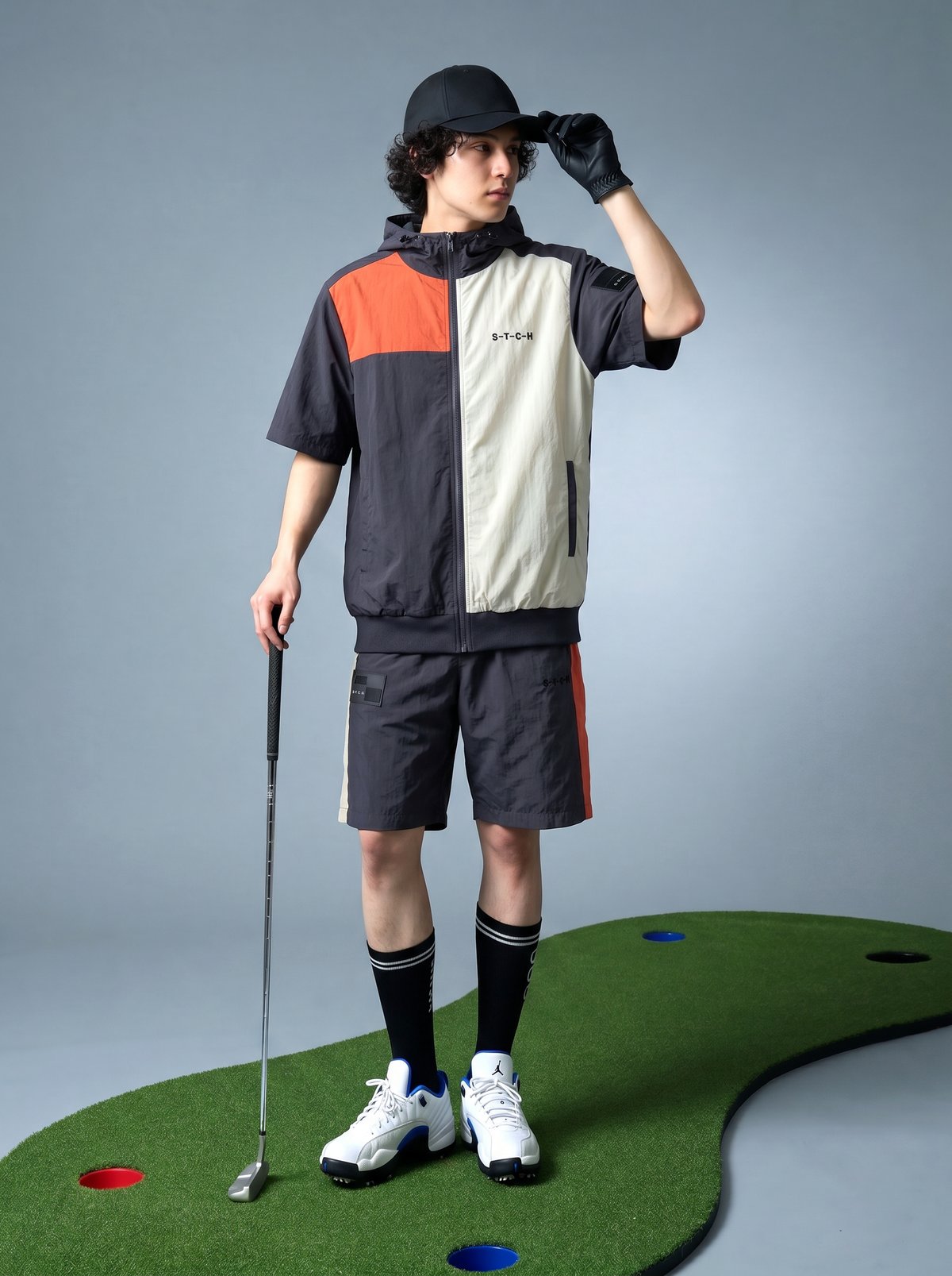 ANTIQUA GOLF×STCH】Color block Hoodie-gray | 【公