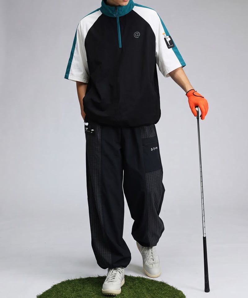 ANTIQUA GOLF×STCH】grid pattern pants-black | 【