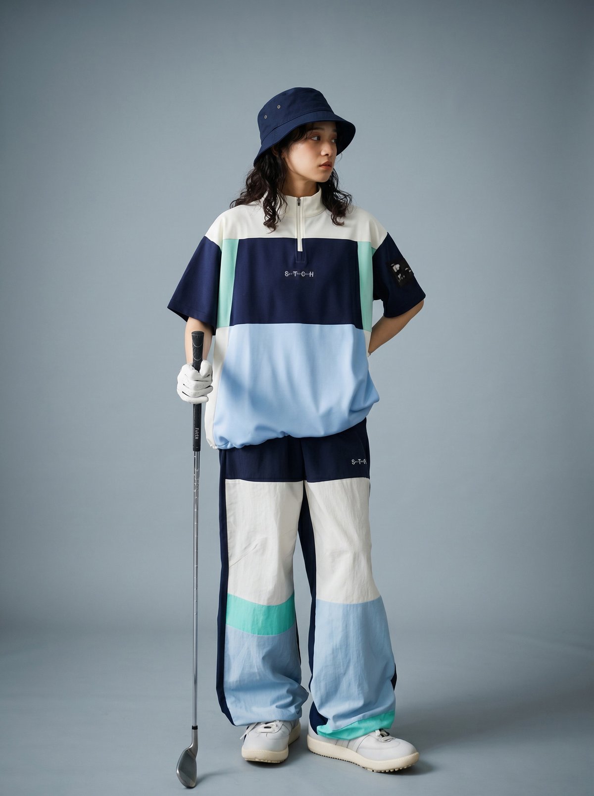 ANTIQUA GOLF×STCH】Color-block Tops-navy mix |