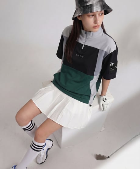 【ANTIQUA GOLF×STCH】Color-block Tops-black mix