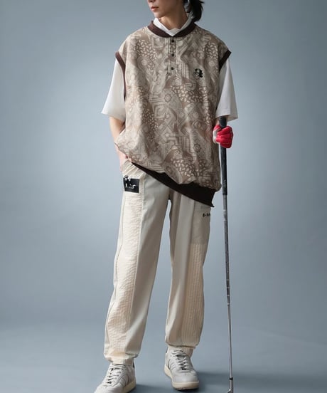 【ANTIQUA GOLF×STCH】grid pattern pants-beige