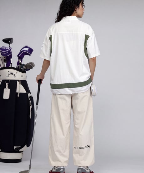 【ANTIQUA GOLF×STCH】Panel Mock Neck Tops-khaki mix