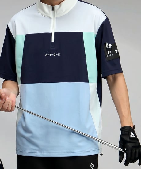 【ANTIQUA GOLF×STCH】Color-block Tops-navy mix