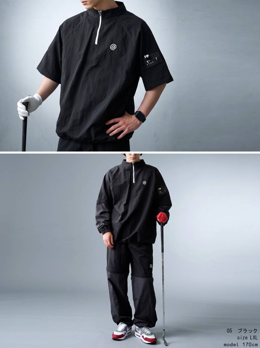 ANTIQUA GOLF×STCH】2way Zip-off Tops black | 【